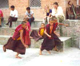 Recess for monks in training, Nepal